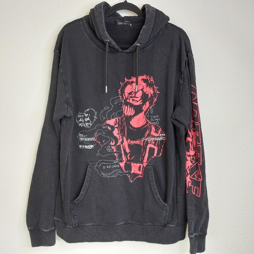 Corpse‎ Husband I Miss You Official Merch Acid Wash Anime Hoodie Black Size XL